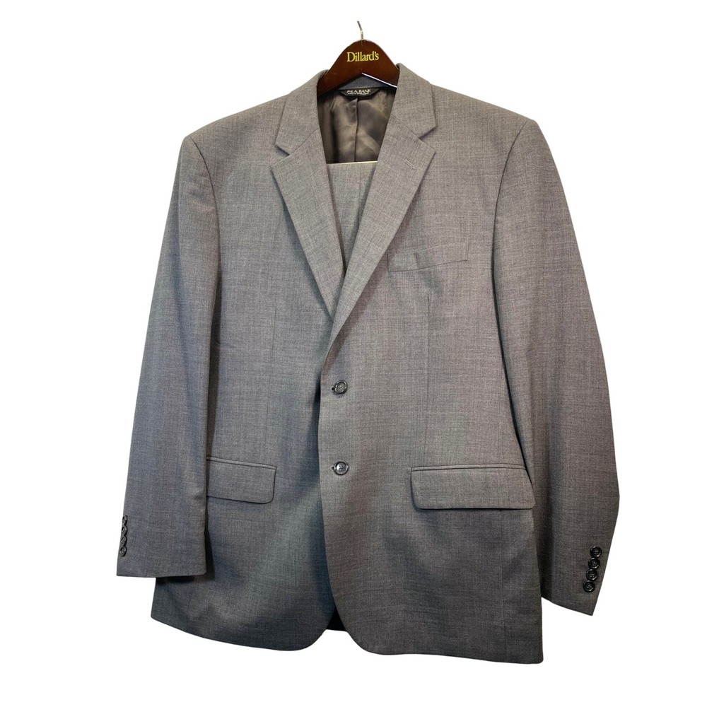 JOS A BANK Men Grey Wool Suit 2 Piece Jacket 44R Pants 39R Business Professional